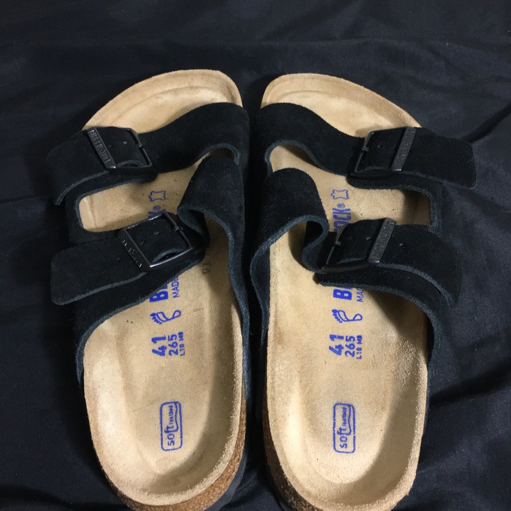 Arizona Birkenstocks Black Suede Soft Footbed